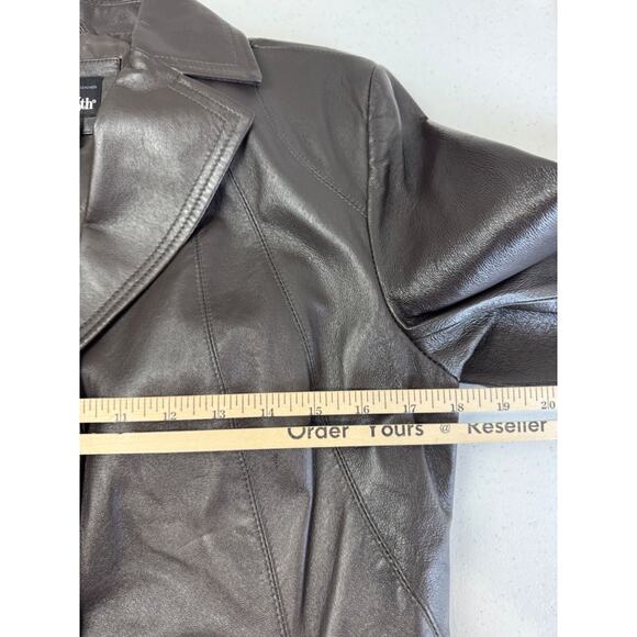 East 5th Womens Medium Genuine Leather Brown Blazer Jacket Lined Button-Up - Picture 7 of 10